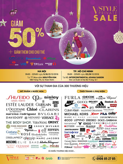 300 thương hiệu đồng loạt giảm giá 50% mùa Noel tại VStyle Private Sale.